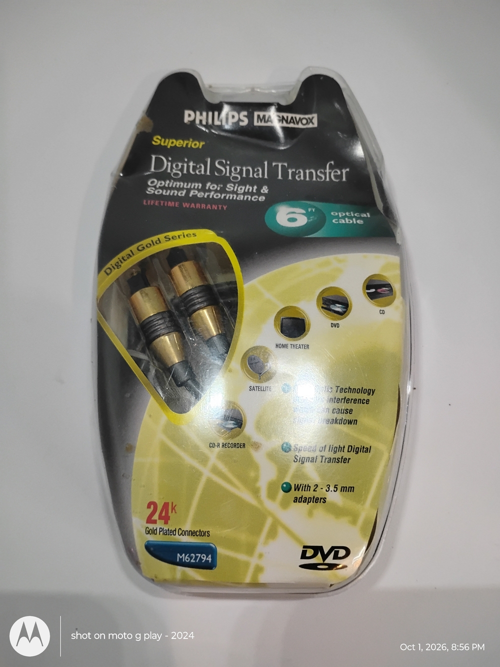 Philips Magnavox Digital Optical Cable - Black & Gold